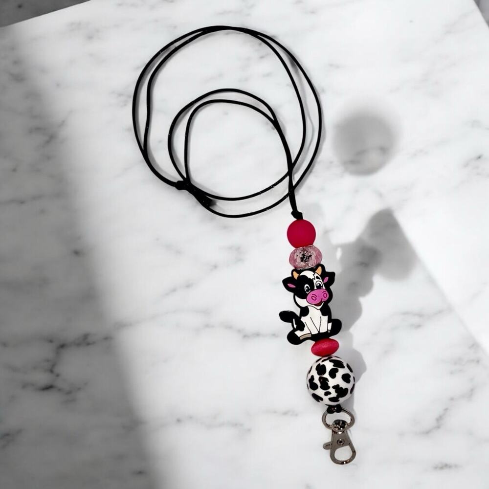 Cow Handmade Beaded Lanyard – Stylish & Functional!